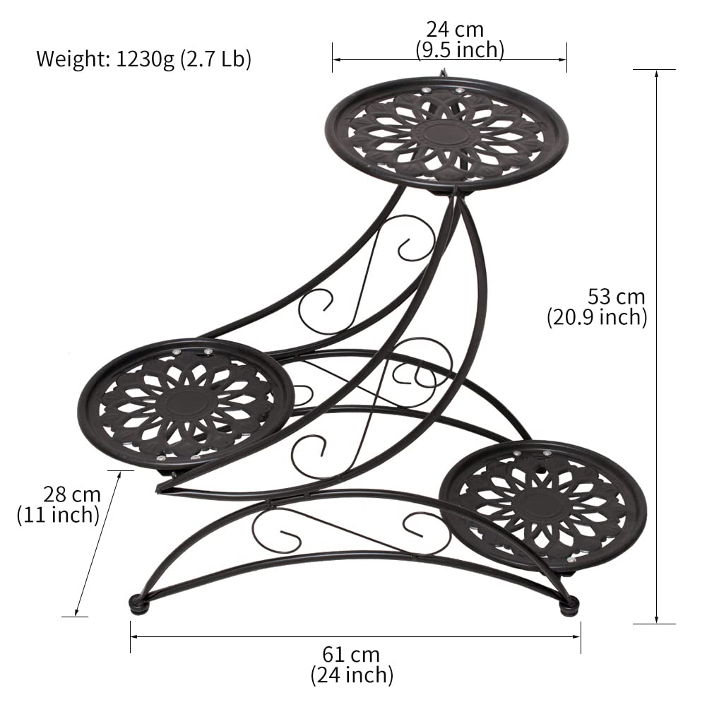 Cre Cra Metal 3 Tier Plant Stand Flower Pot Holder Potted Plant Stand Indoor Outdoor Display Rack for Patio Garden Balcony