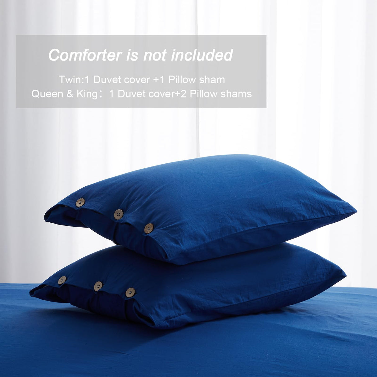 SunStyle Home 100% Cotton Duvet Cover Set Breathable Soft King Navy Blue Duvet Cover 3 Pieces Bedding Set with Buttons Closure Comforter Cover Set (1 Duvet Cover +2 Shams)