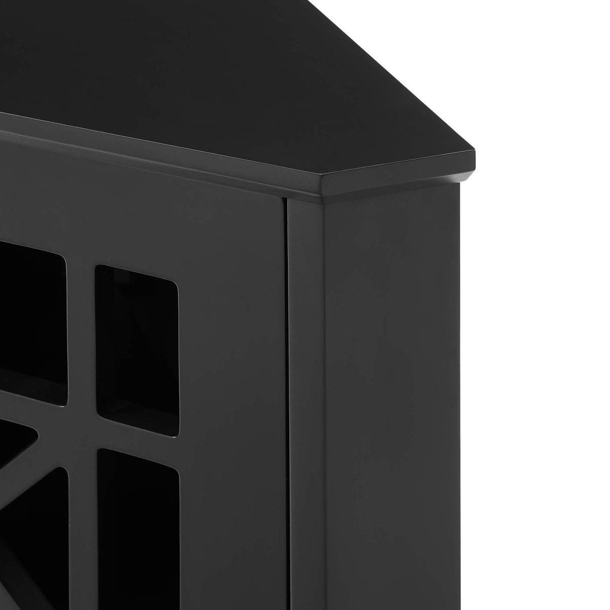 Ronne 2 Door Corner Accent Table with Fretwork Detail, 32 Inch, Black