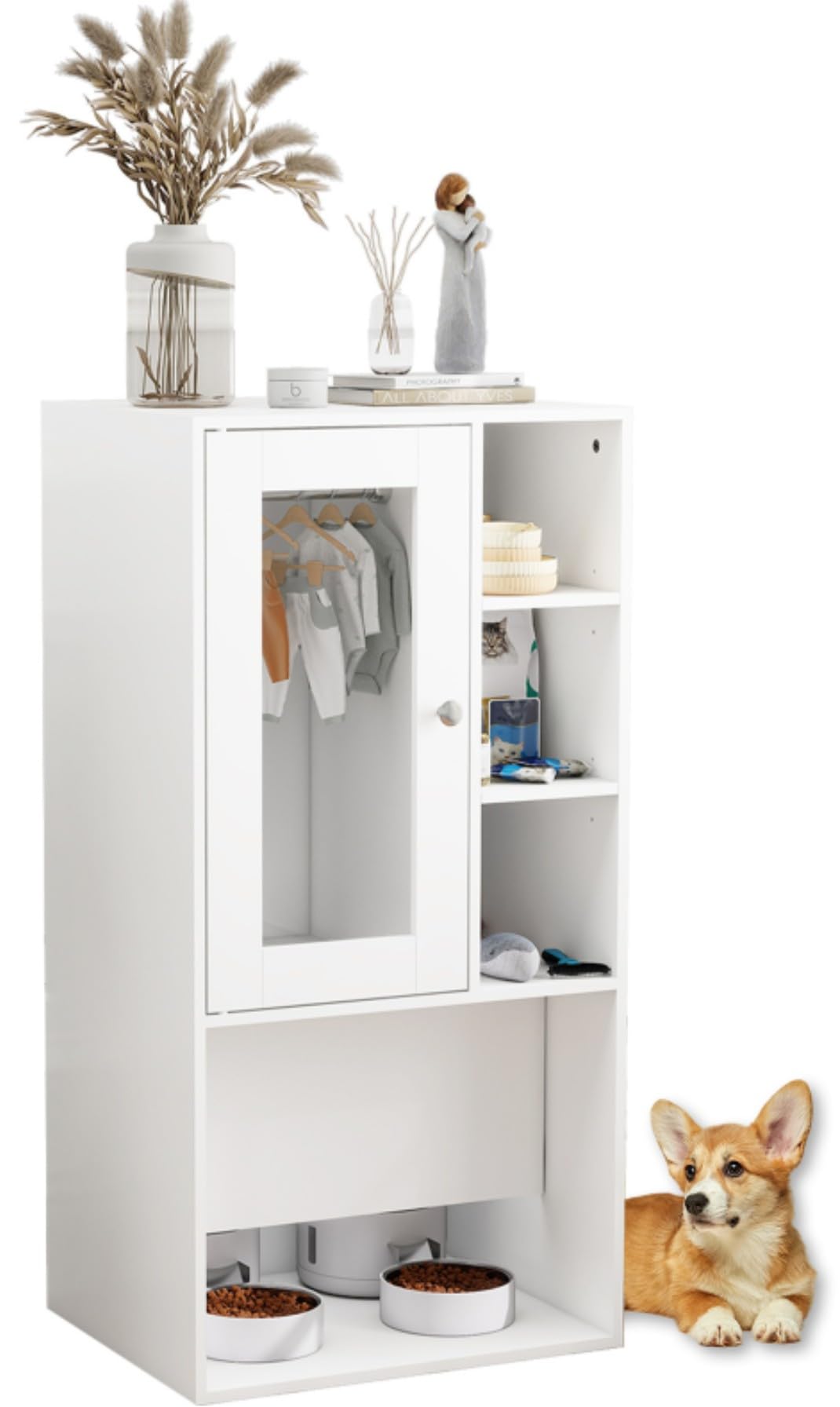 Dog & Cat Feeding Station with Automatic Feeder Storage