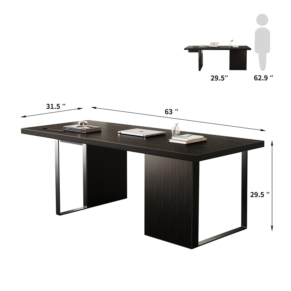 Executive Desk, Large Computer Office Writing Desk with Thickened Desktop, Fingerprint