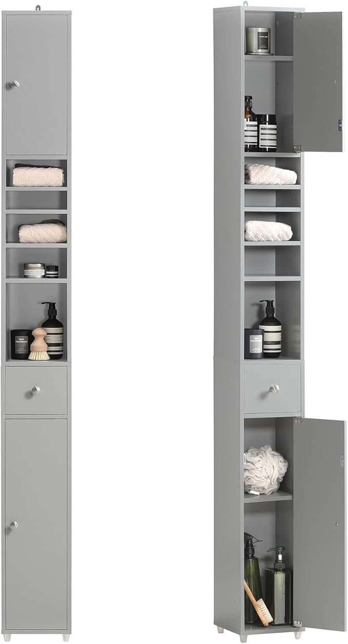 Bathroom Tall Slim Cabinet with 2 Drawers & 2 Doors, Bathroom Shelf
