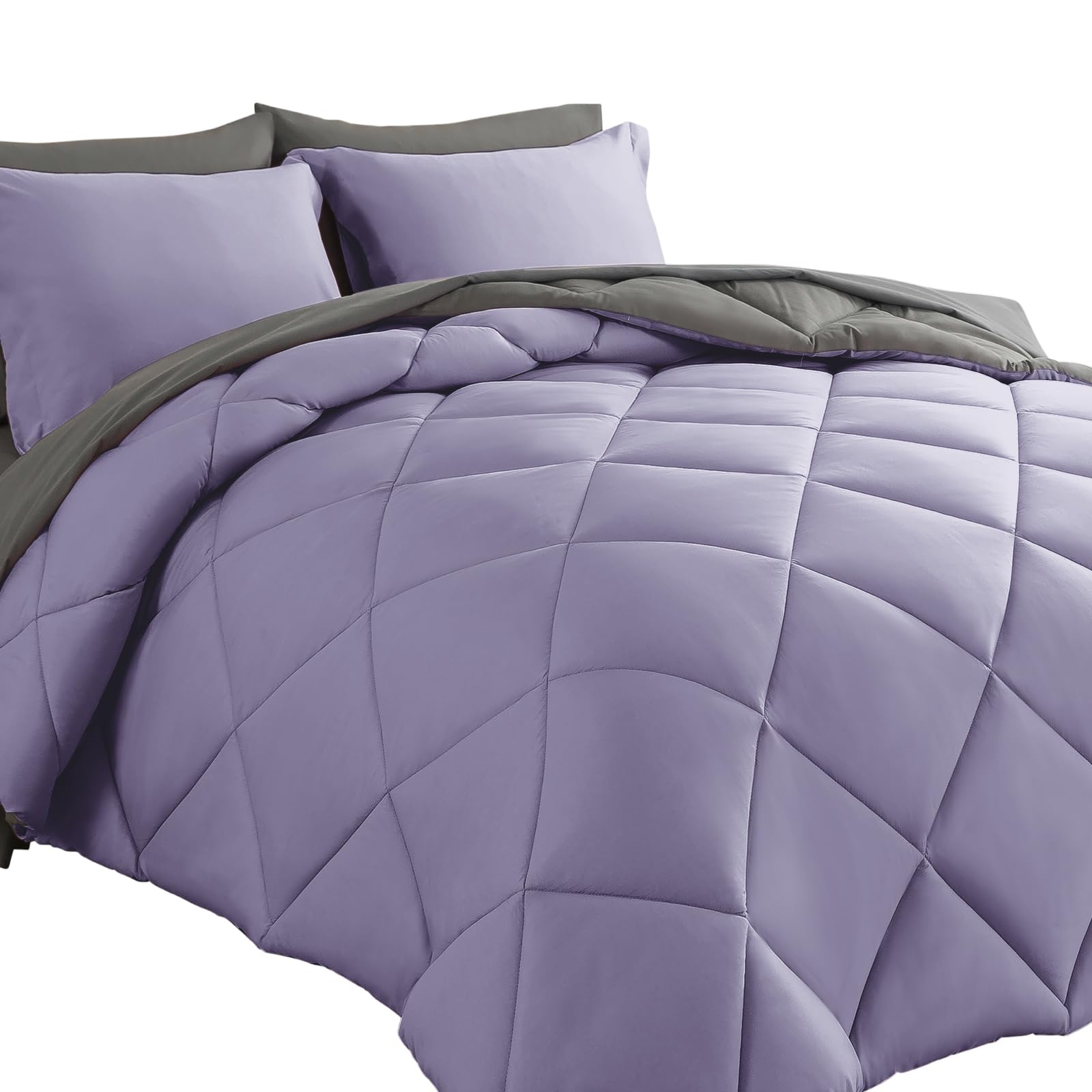 Bed in a Bag Queen Reversible Comforter Sets 7pcs All Season Down Alternative