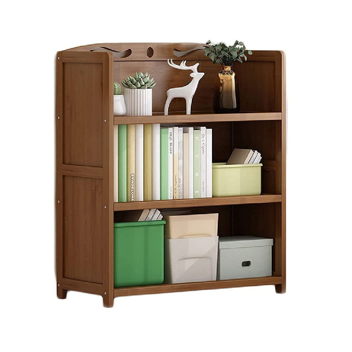 Household Wooden Bookcase - Floor-standing 3-tier Bookshelf, Office Supplies Storage Rack