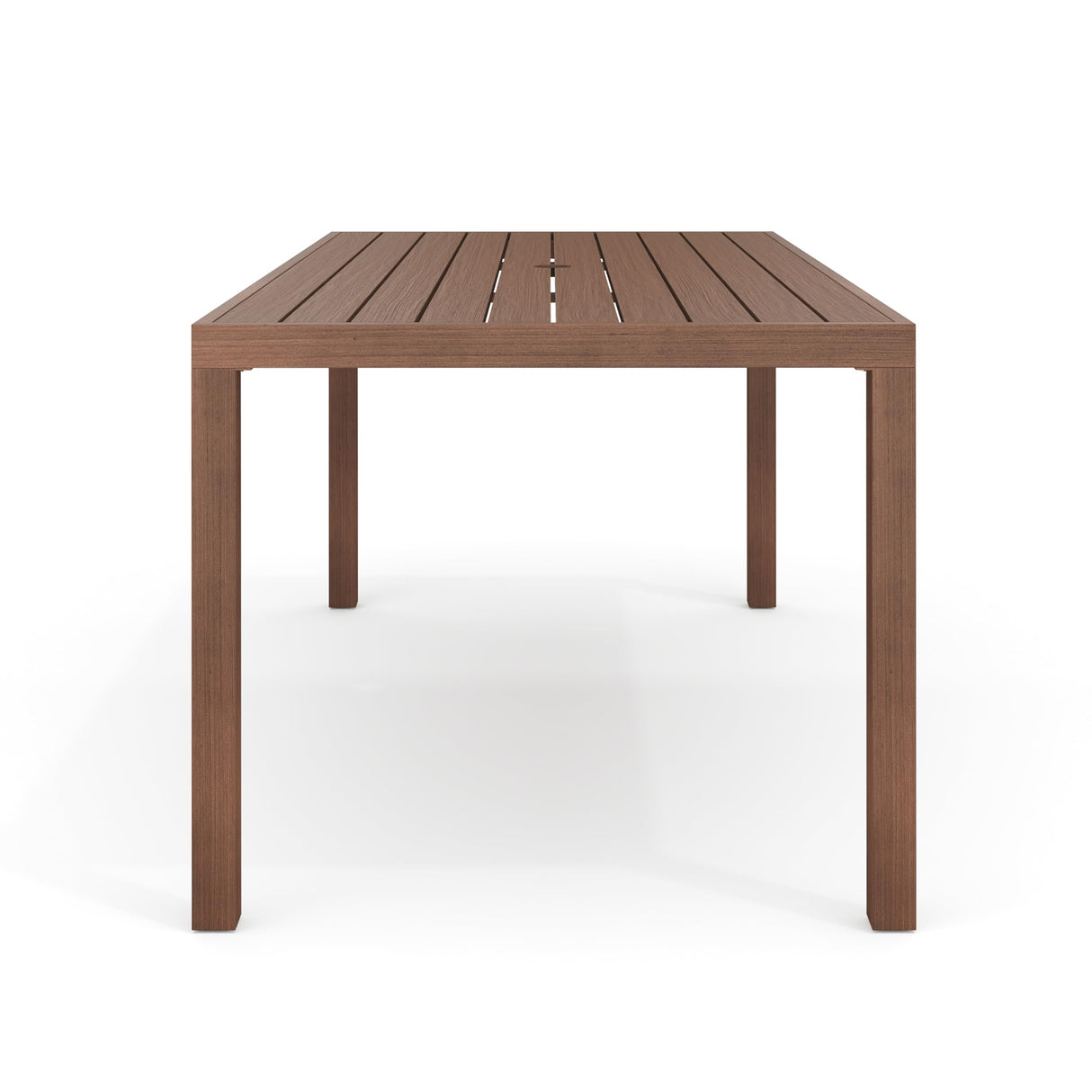Bedford 70" Aluminum Patio Dining Table with Umbrella Hole - Brushed Woodgrain Finish