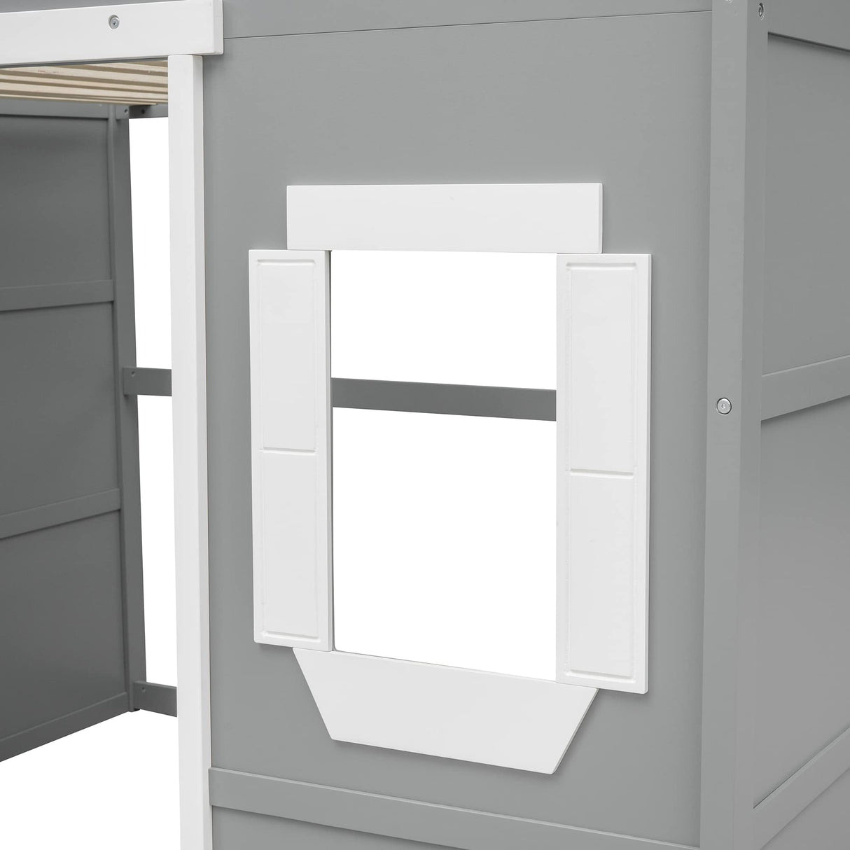 House Loft Bed Full Size Kids Playhouse Bed, Solid Wood Loft Bed Frame with Window