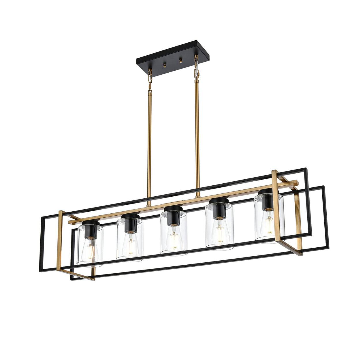 5-Light Farmhouse Chandeliers Black Brass Island Lighting Dining Room Pendant Light