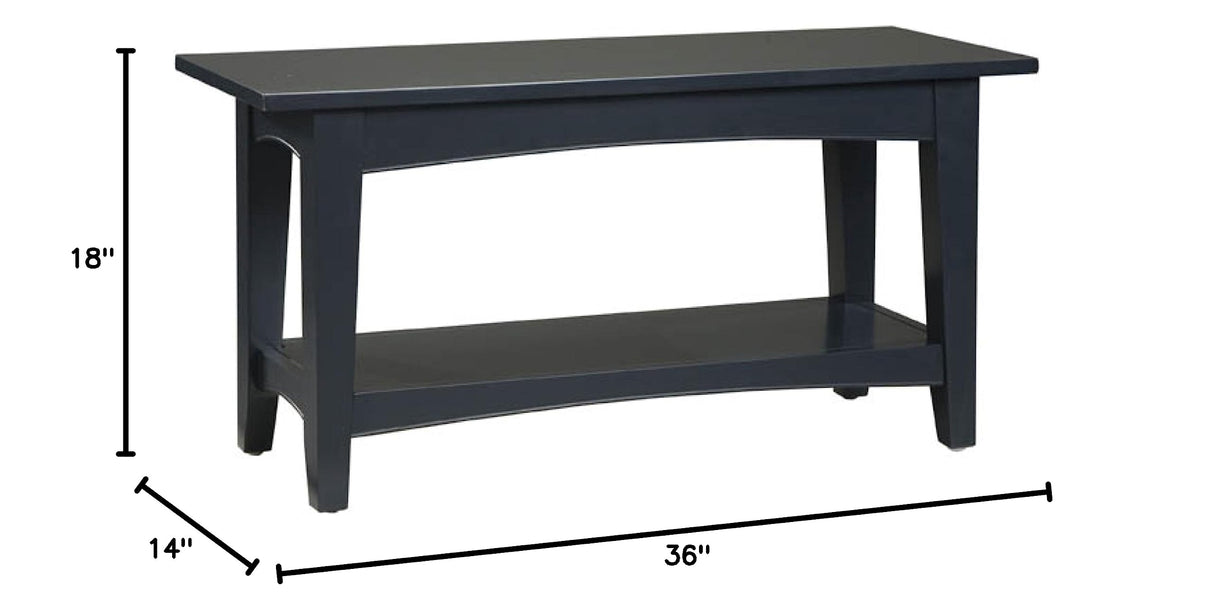 Furniture Shaker Cottage Bench with Shelf, 36" W, Charcoal Gray