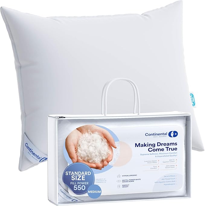 Medium King Set of 2 100% White Down Pillows