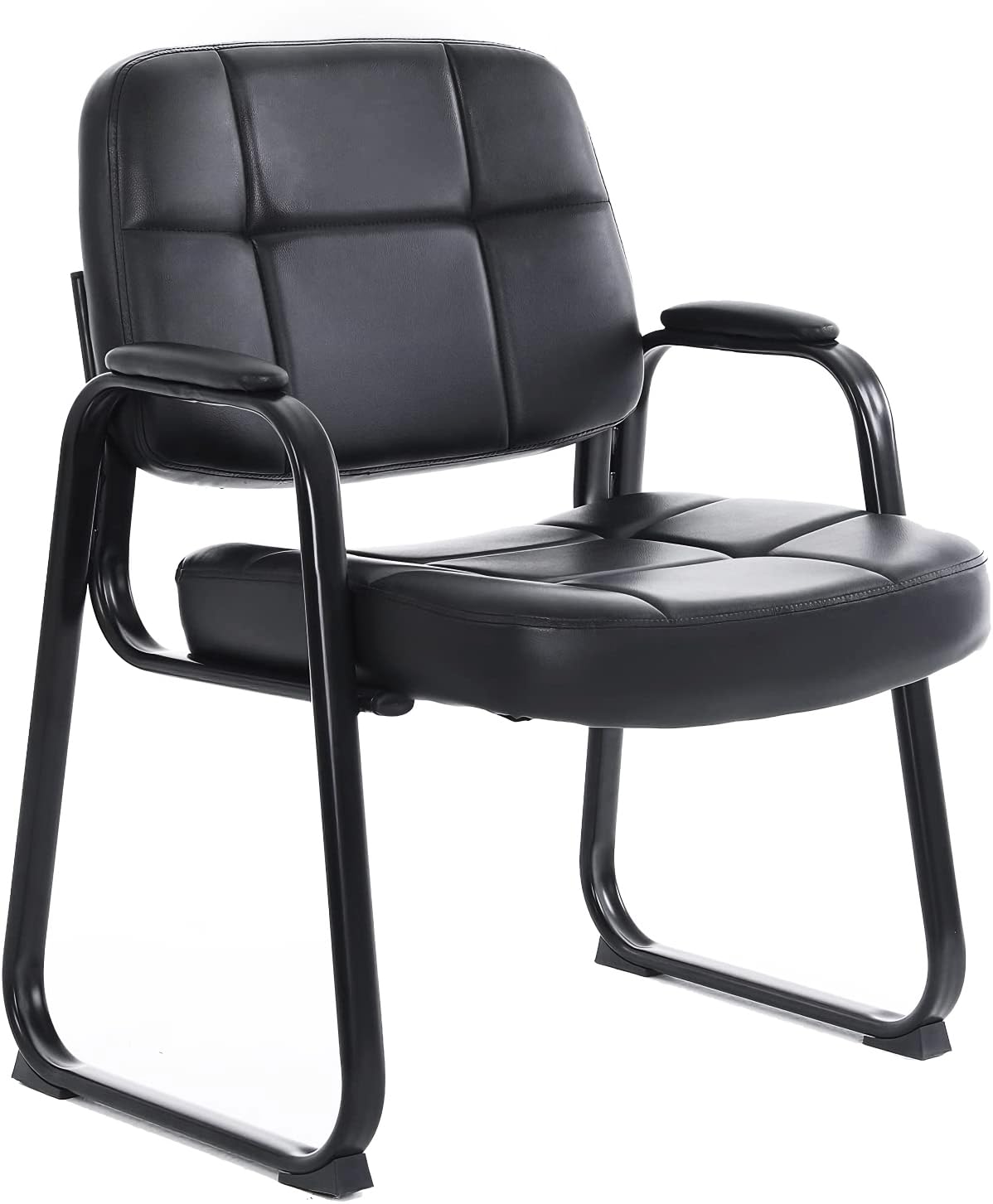 CLATINA Big & Tall Waiting Room Guest Chair with Bonded Leather Padded Arm Rest and Sled Base for Office Reception Lobby and Conference Desk, Black