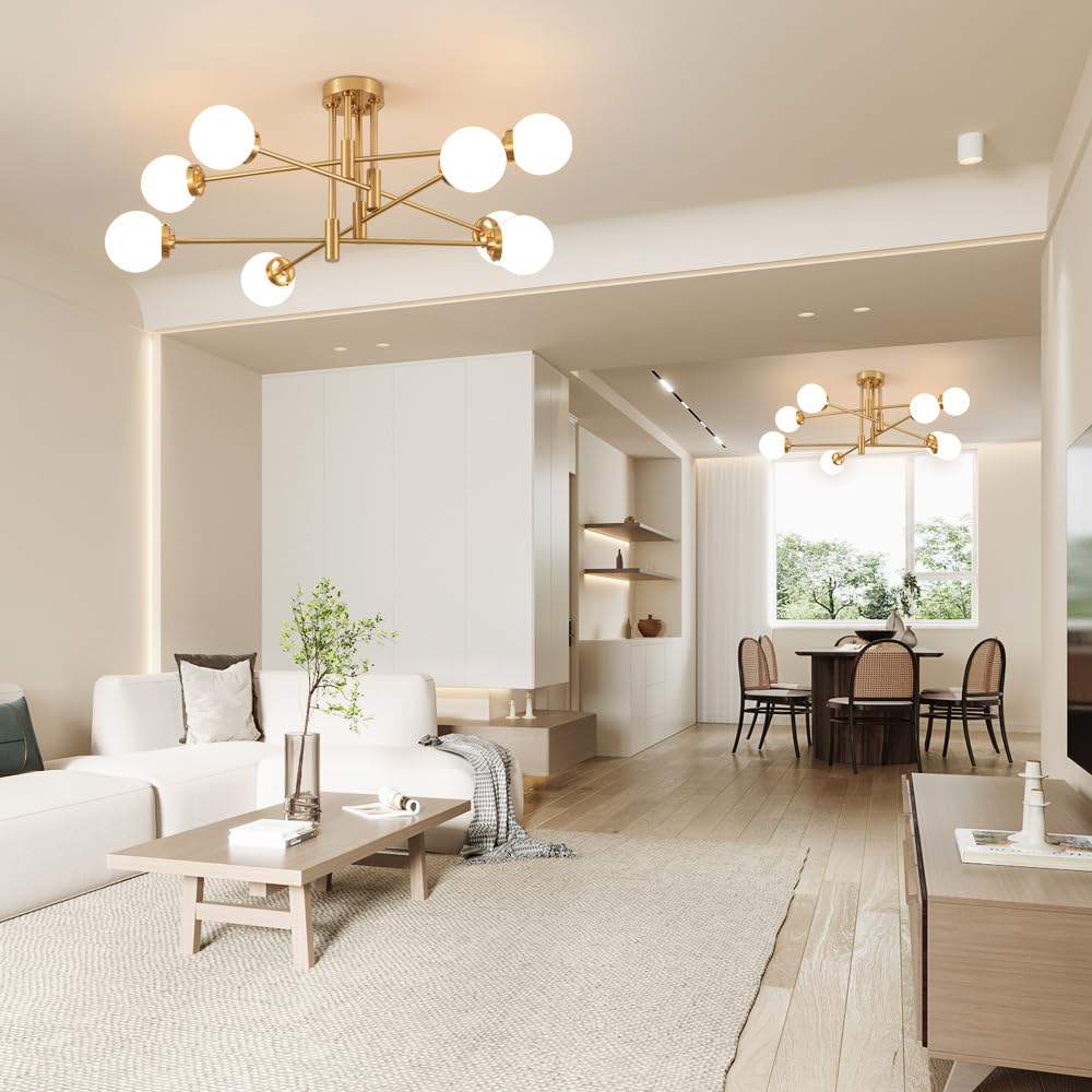 Gold Sputnik Chandeliers, Modern Chandelier for Dining Room, Mid Century Ceiling Lights