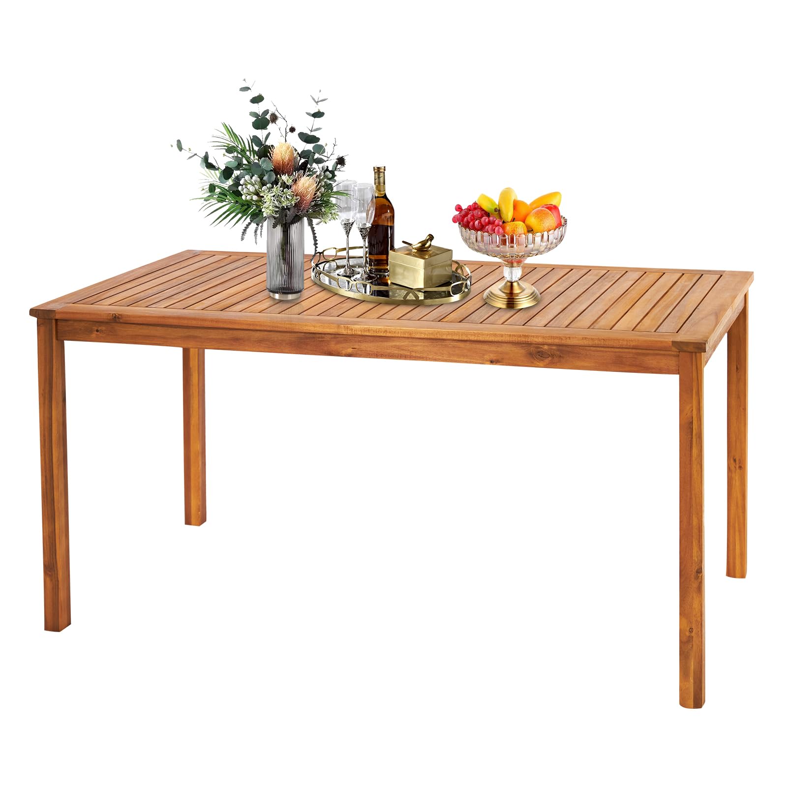 57" Acacia Wood Outdoor Dining Table with Umbrella Hole