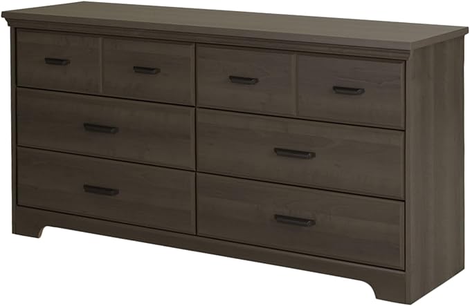 Versa Collection 6-Drawer Double Dresser, Gray Maple with Antique Handles