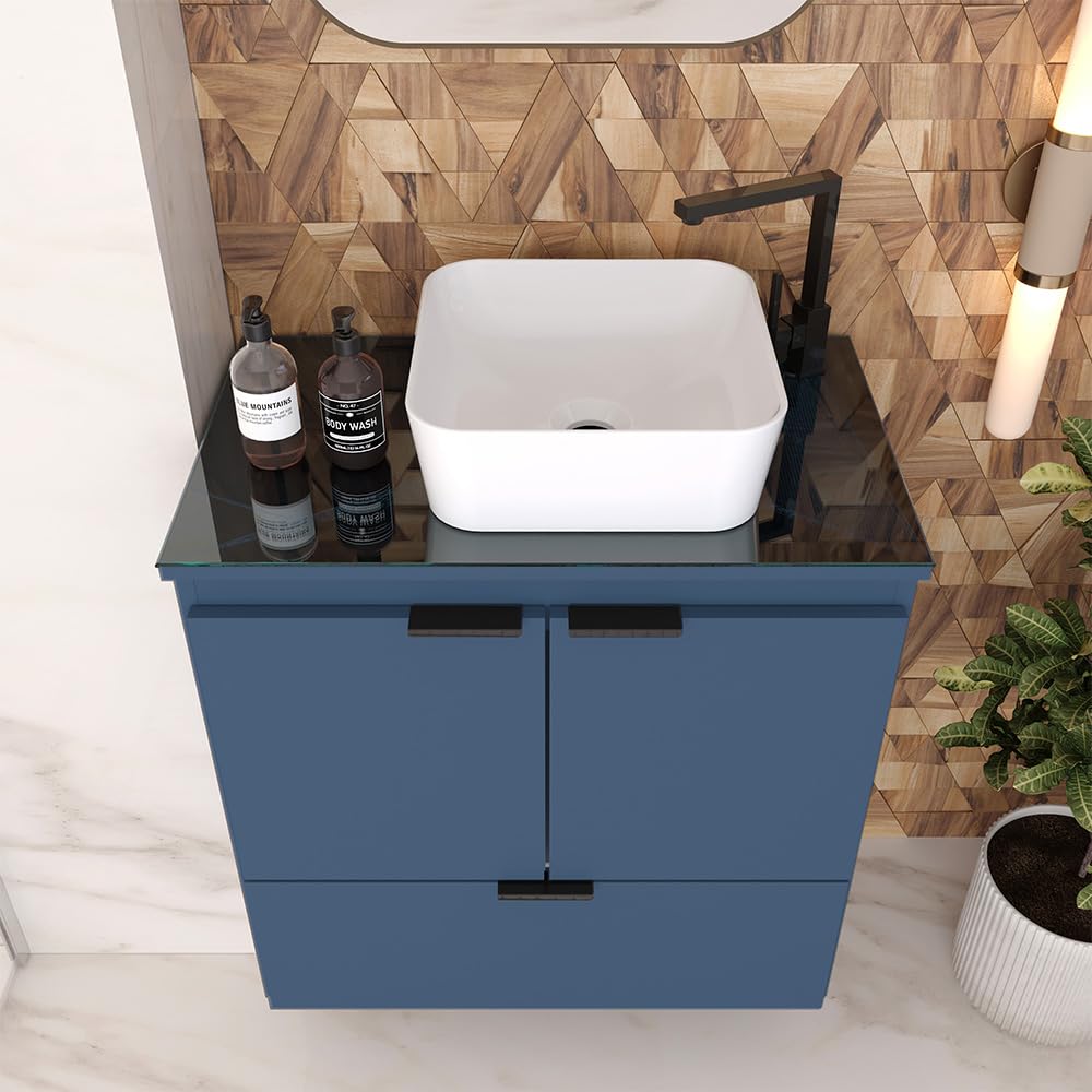 Soul 23" Combo Floating Bathroom Vanity with White Ceramic Sink Tempered Glass