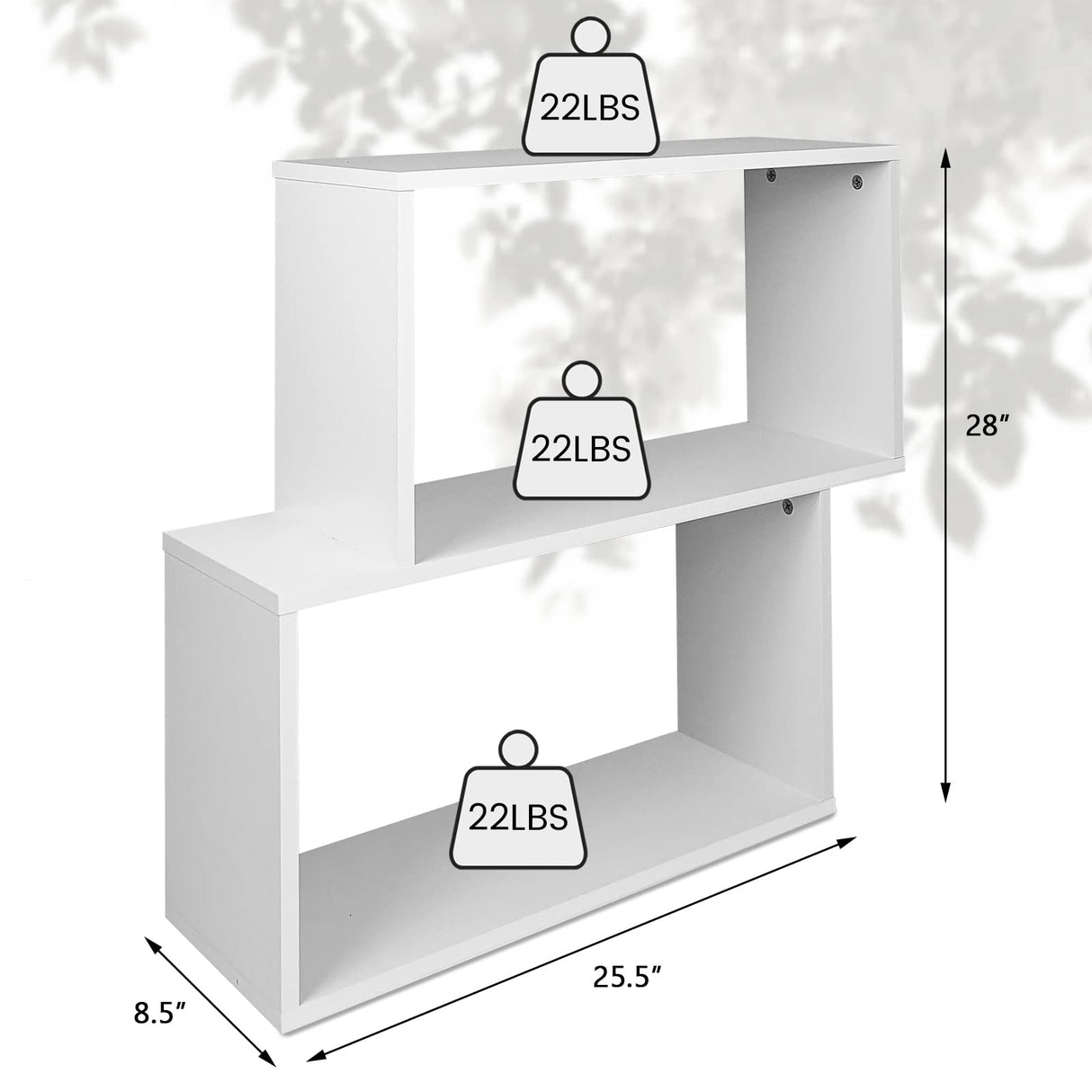 3-Tier Geometric Bookshelf White, 28’’ Tall Wood S-Shaped Display Shelves