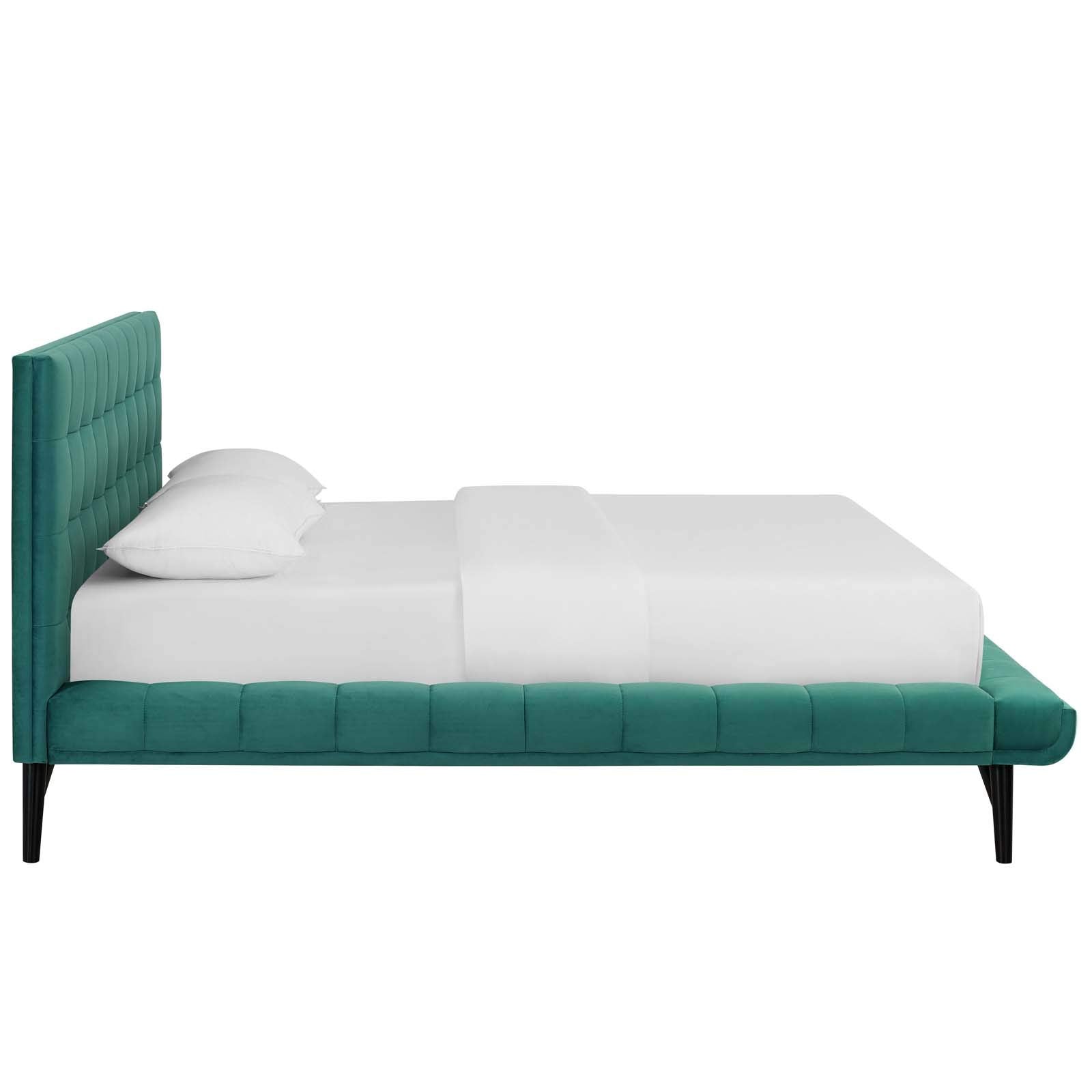 Biscuit Tufted Performance Velvet Queen Platform Bed in Teal