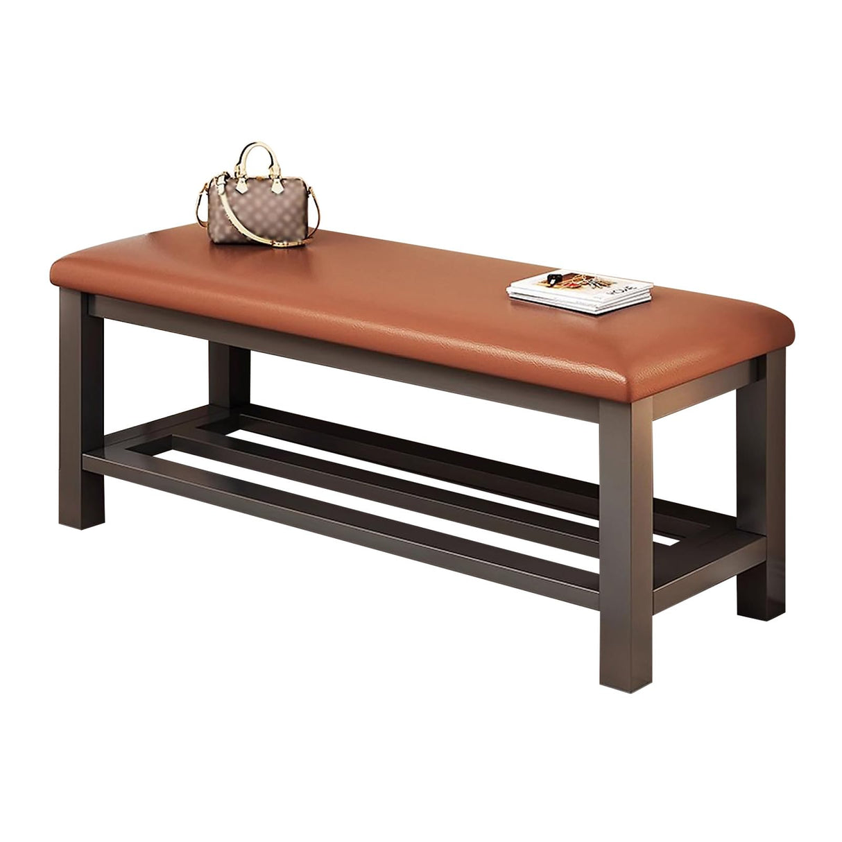 Small Shoe Rack for Entryway Small Space 2 Tier, Metal Shoe Bench with Cushion