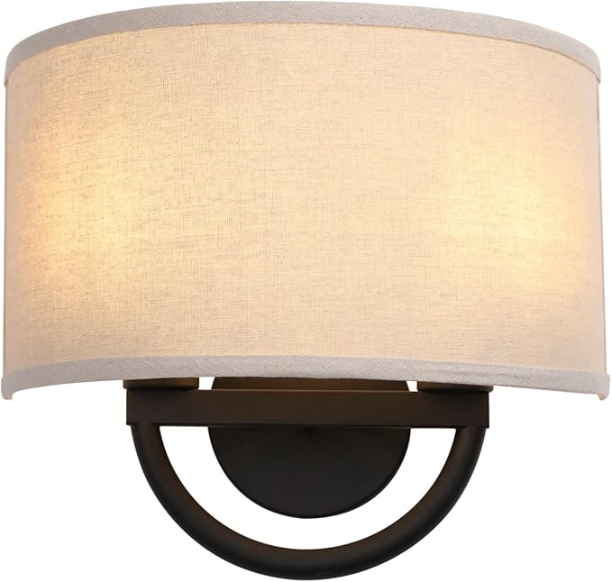 Industrial 2-Lights Wall Sconce Fixtures with Linen Fabric Shade, Double Wall Light