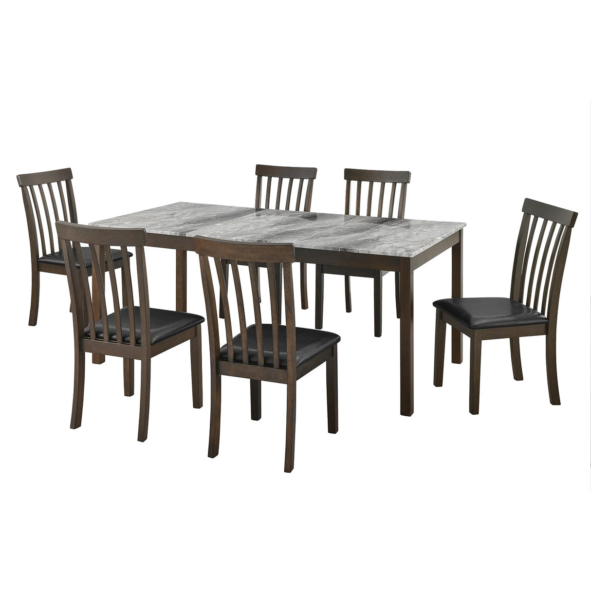 7-Piece Dining Table Set for 6, Faux Marble Modern Dining Table Set with 6 Upholstered