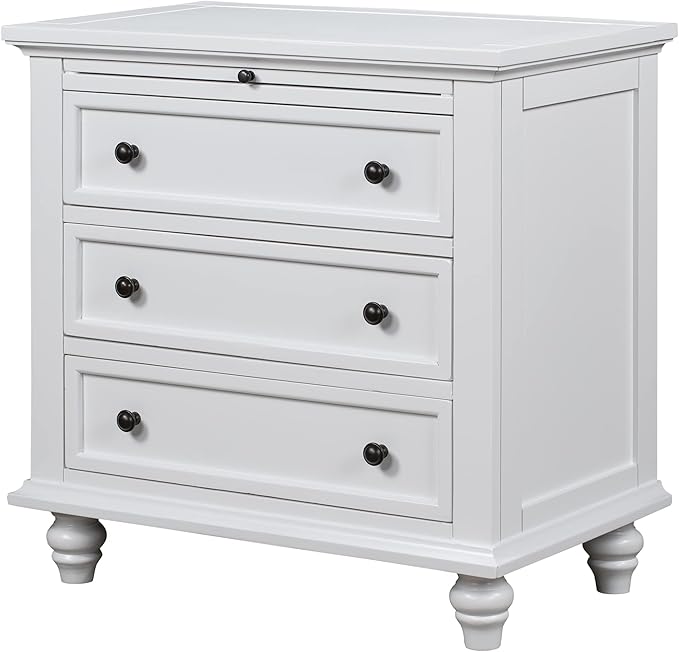 Nightstand with Pull-Out Tray, Wooden Bedside Night Stand