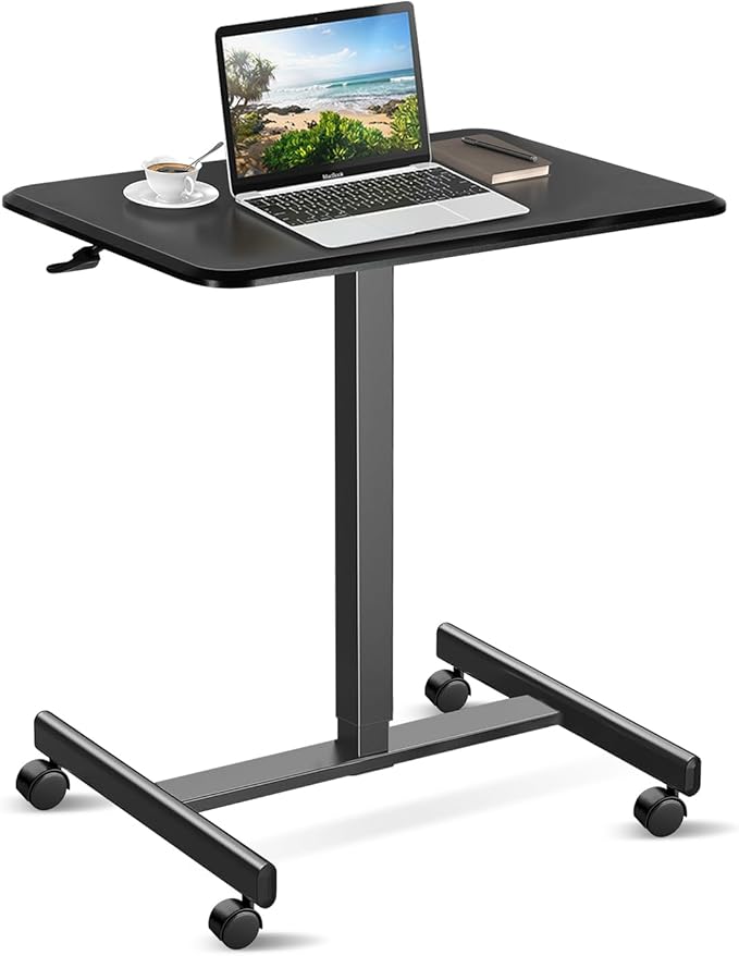 Mobile Small Standing Desk - Rolling Desk with Adjustable Height and Lockable Wheels