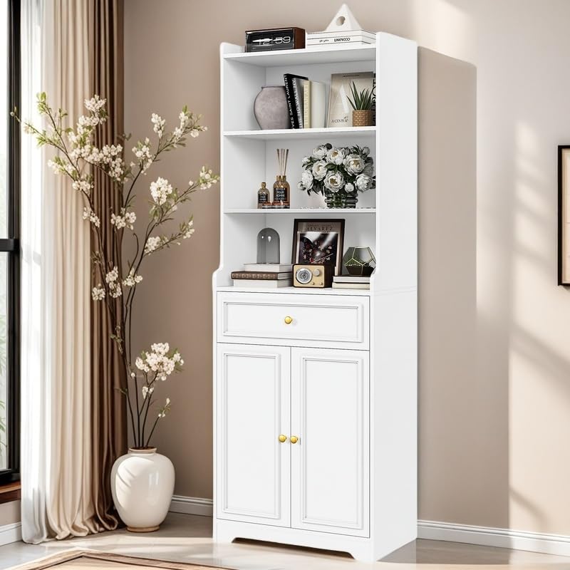 Bookshelves and Bookcase with Doors and Drawer, Shelves, 73 in Tall Bookshelf