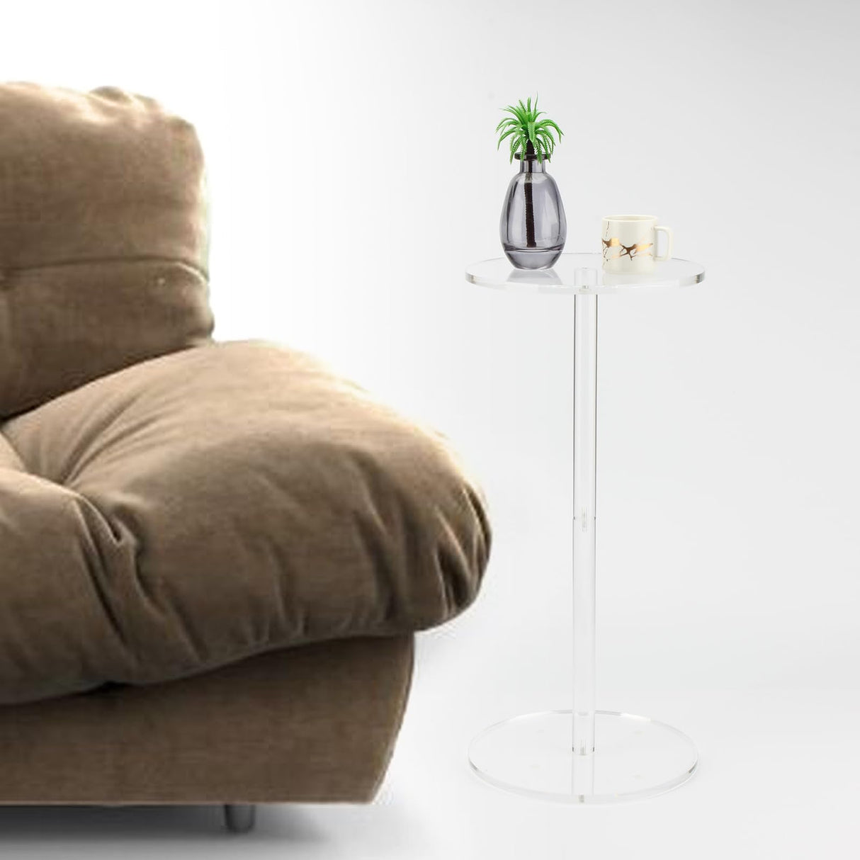 Acrylic Drink End Table, Clear Drink Table for Small Spaces with Anti-Slip Pads