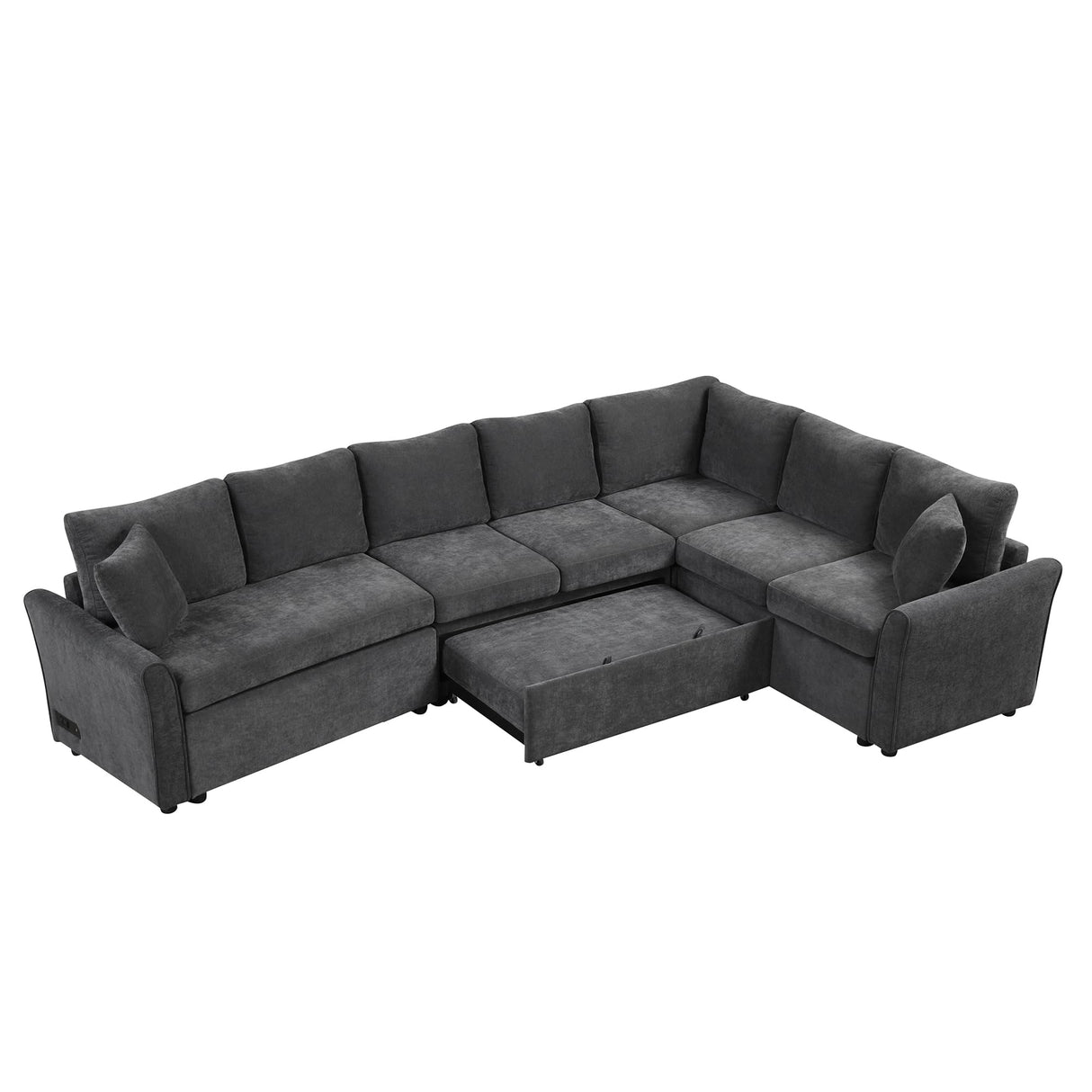 125" Pull Out Sleeper Sofa Bed with 2 Back Pillows,Oversized L-Shaped Sectional