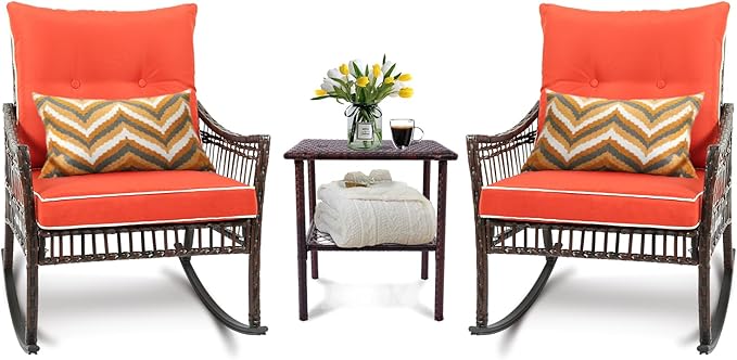 3-Piece Patio Furniture Set,Outdoor Rocking Chairs Set of 2, Patio Conversation Set