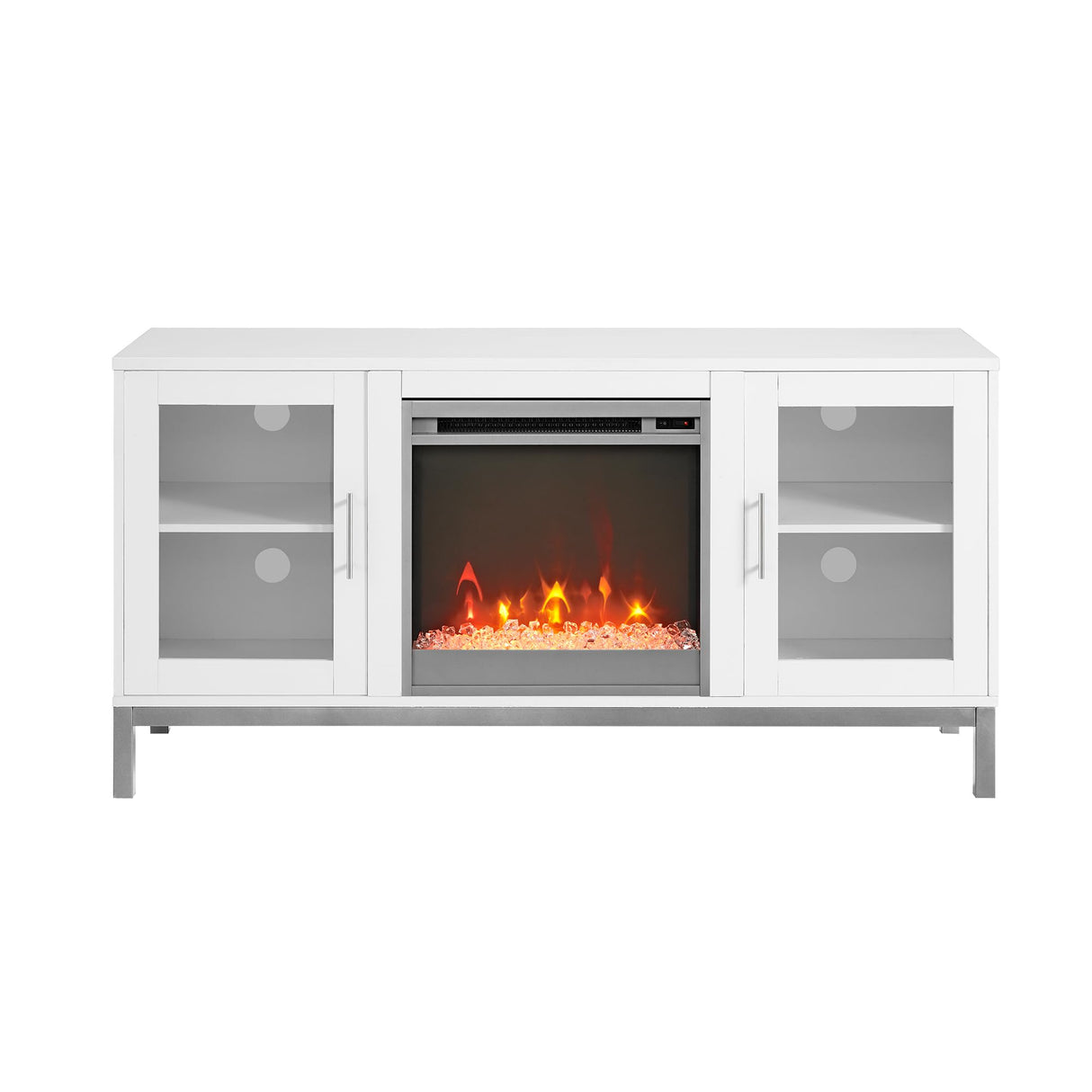 Griffith Contemporary Double Glass Door Fireplace TV Stand, 52 Inch, White