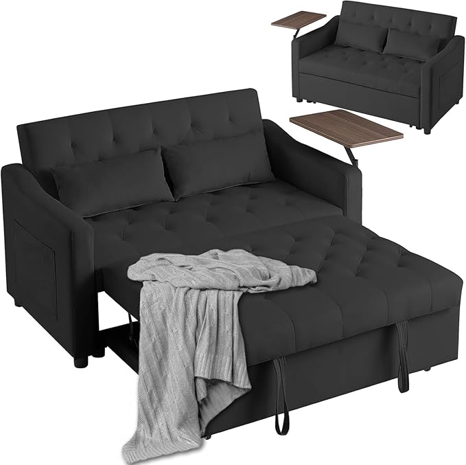3 in 1 Sleeper Sofa Couch Bed, Modern Velvet Convertible Sofa Bed