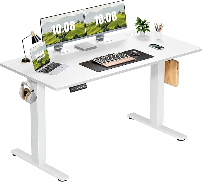 Adjustable Height, 63inch Electric Sit Stand up Desk for Home Office, Modern Rising Work Table for Computer Laptop, Lift Gaming Desk Sturdy Ergonomic Workstation, Rust Brown