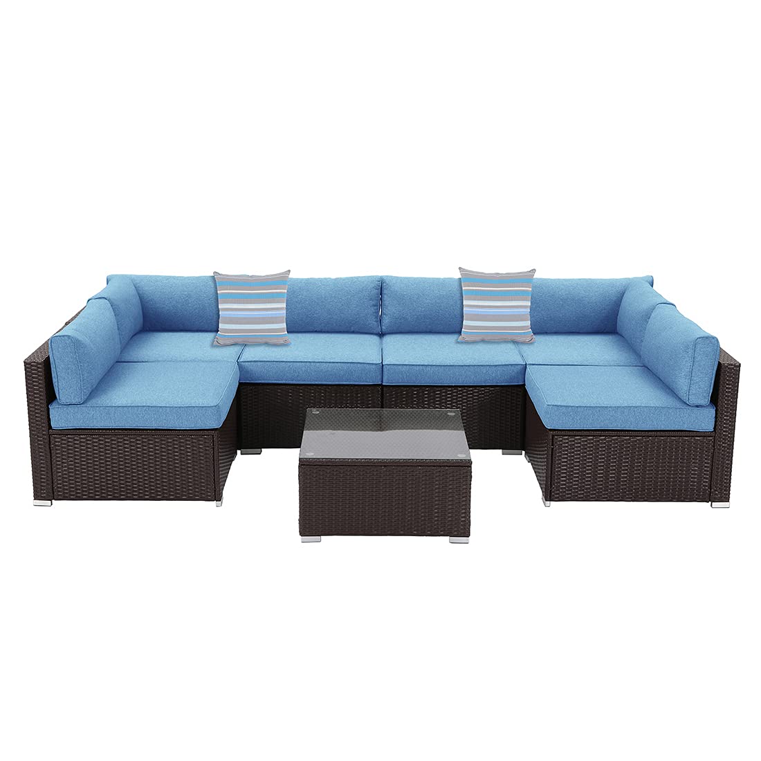 Outdoor 7 Pieces Patio Sofa Set, All-Weather Chocolate Brown Wicker Sectional