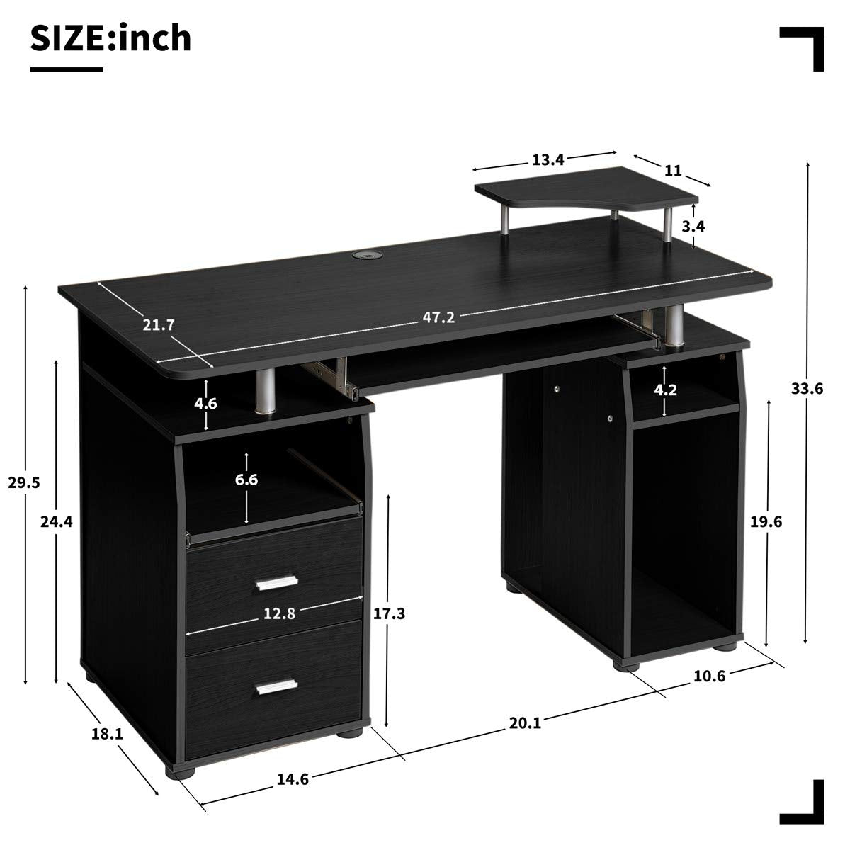 Office Computer Desk - Multi-Functional Writing Study Table Desk with Elevated Shelf,