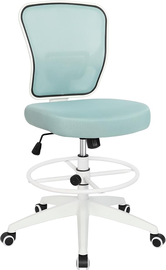 Ergonomic Drafting Chair with Footrest - Adjustable Height Tall Office Stool