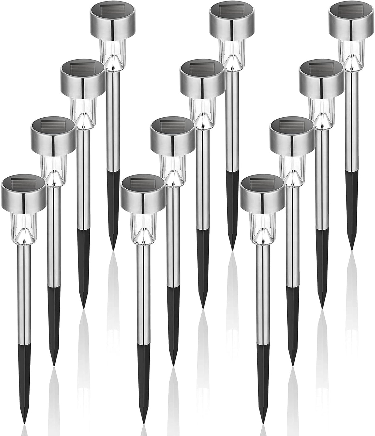 Solar Lights Outdoor Waterproof, 12 Pack, Stainless Steel LED Solar Garden Lights for Patio