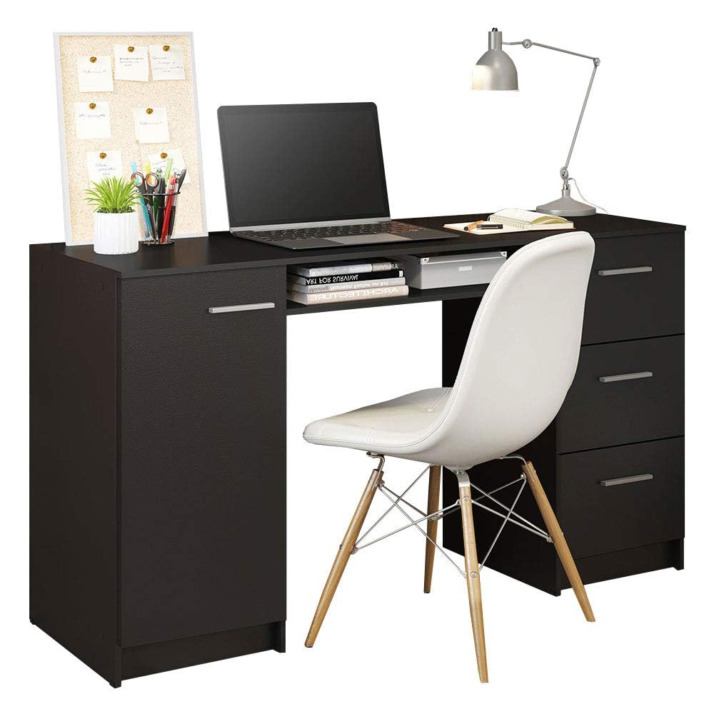 Computer Desk with 3 Drawers, 1 Door and 1 Storage Shelf,