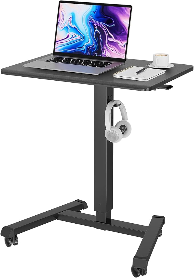 25.6" x 17.7" Gas Spring Mobile Stand Up Desk, Podium, Rolling Standing Desk Up to