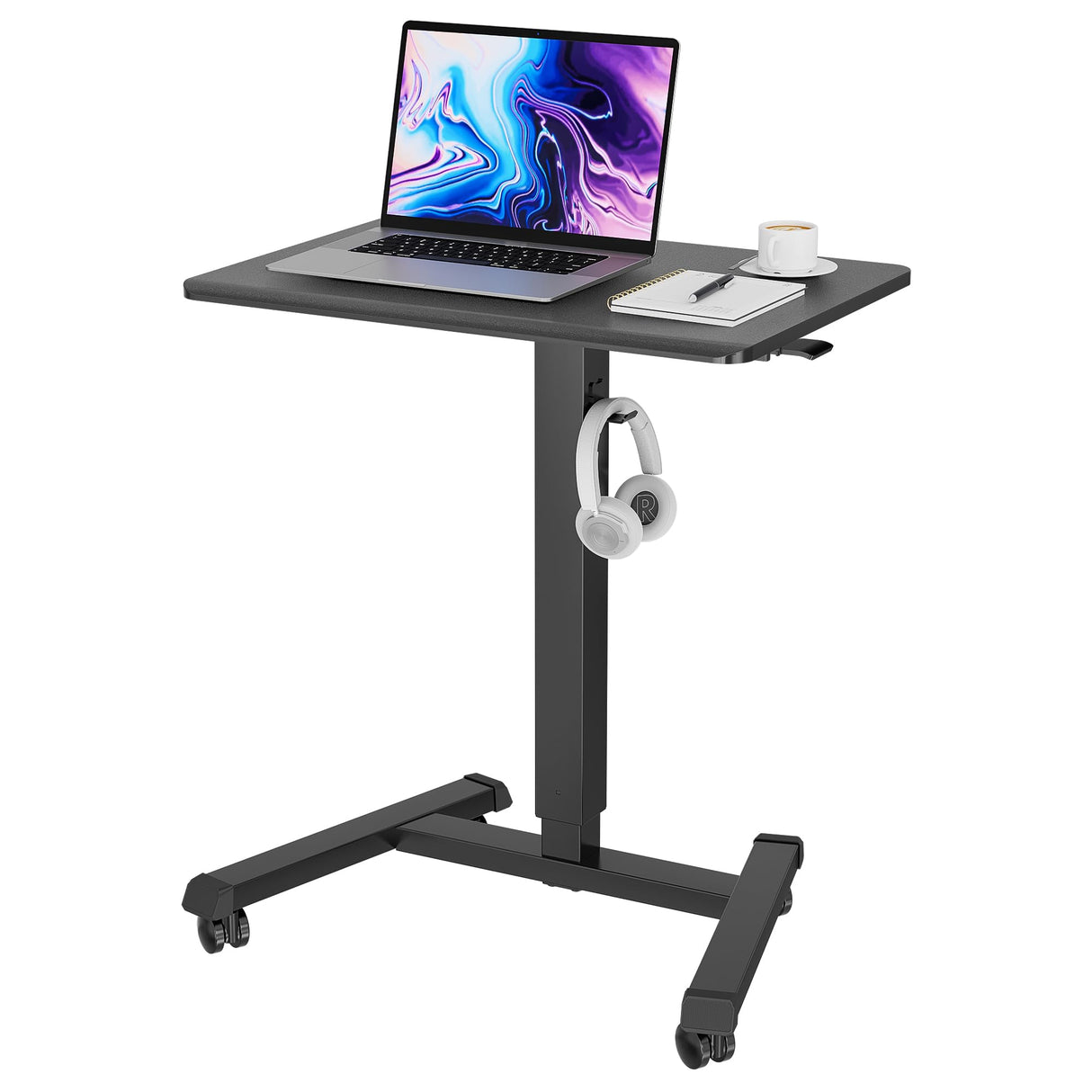 25.6" x 17.7" Gas Spring Mobile Stand Up Desk, Podium, Rolling Standing Desk Up to