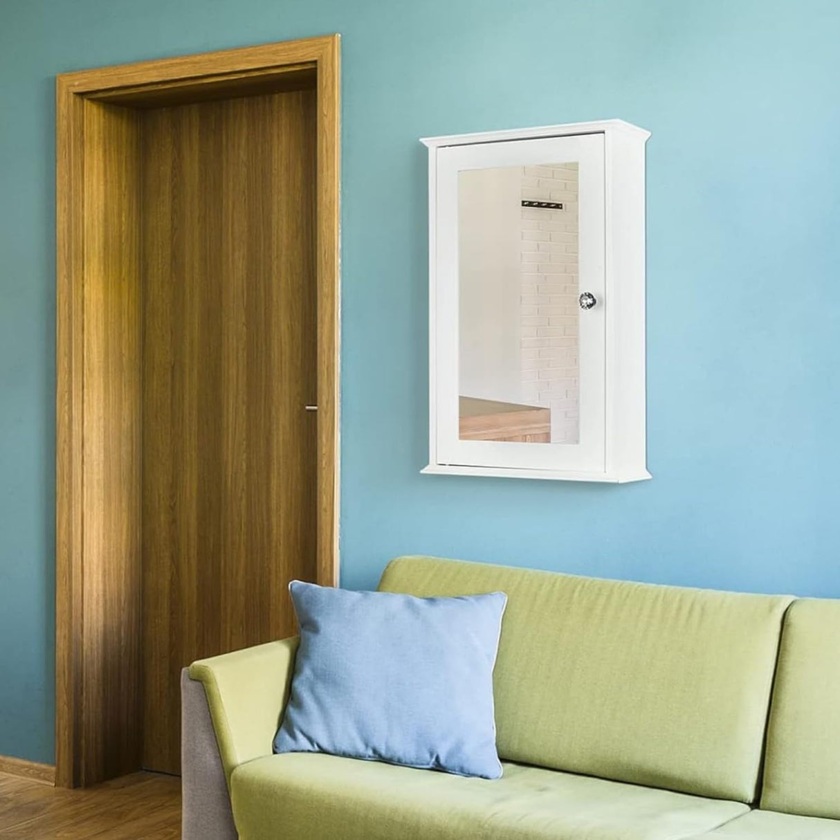 Wooden Medicine Cabinet White Wall Mounted Bathroom Cabinet with Single Mirror Door