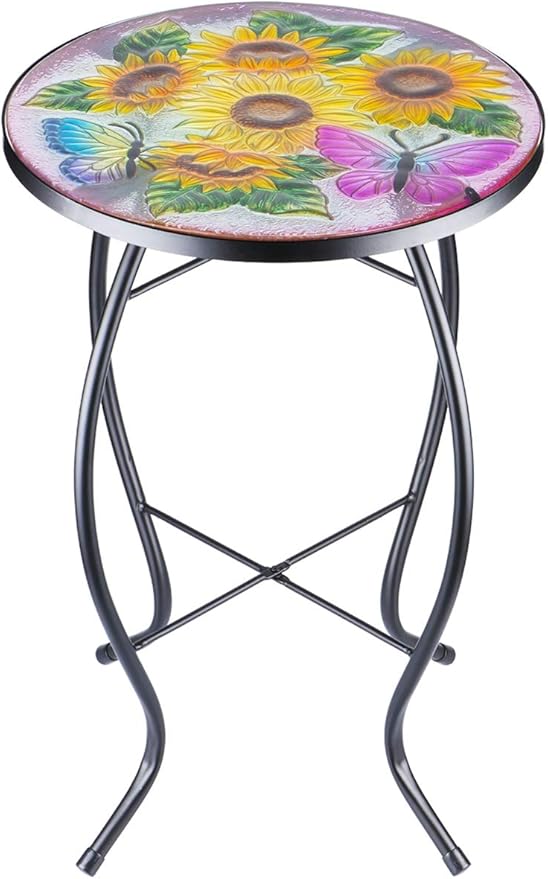 Patio Side Table Plant Stands Outdoor Accent Table Small Mosaic Table Glass