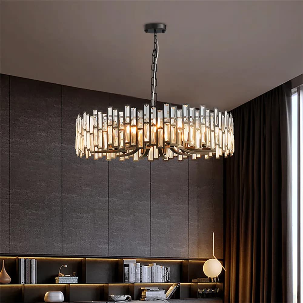Black Chandelier,Crystal Round 10-Light Adjustable Height Chandelier Lighting Fixture