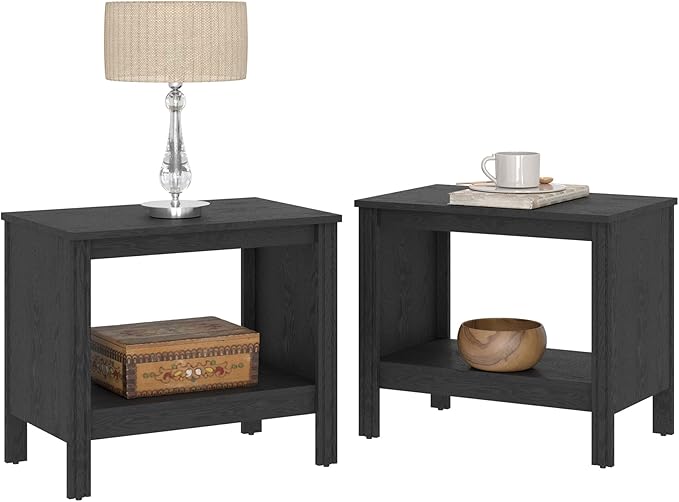 2-Tier Wood Nightstand with Storage