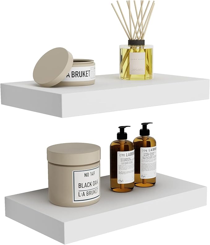 9" Deep White Floating Shelf Set of 2, Wall Shelves for Bathroom