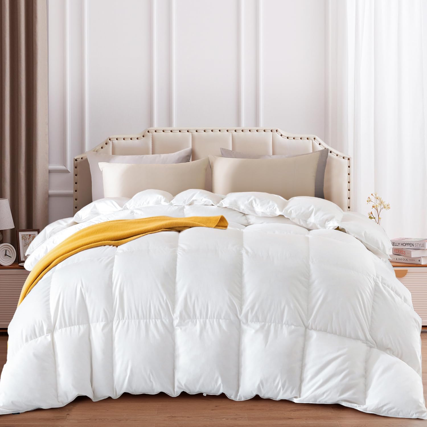 Fusion Fluffy Down Comforter Queen Size, Heavy Weight Duvet Insert for Winter