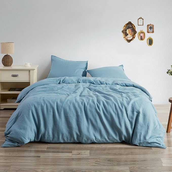 100% Linen Duvet Cover Queen, Stone Washed Natural French Linen 8 Ties Duvet