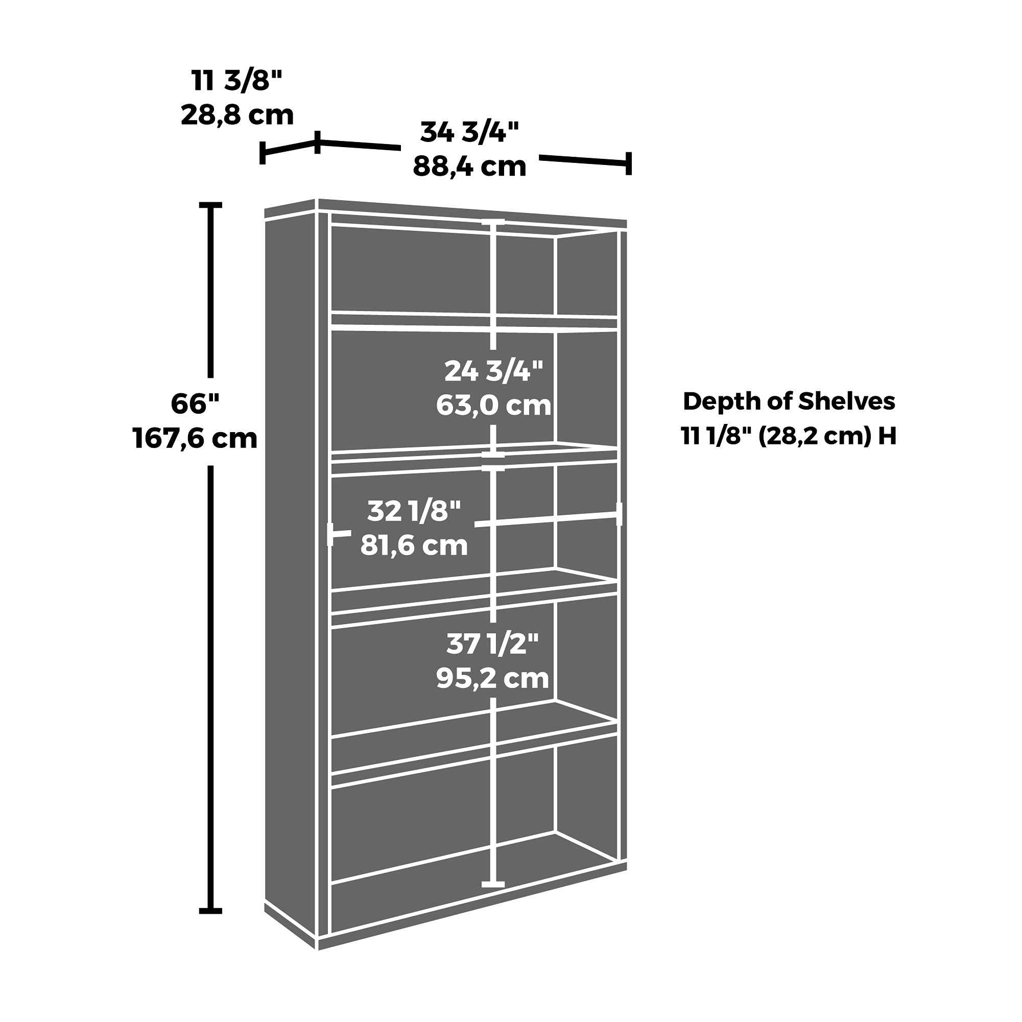 by Sauder Affirm 36"x66" 5 Shelf Bookcase, Classic Cherry Finish