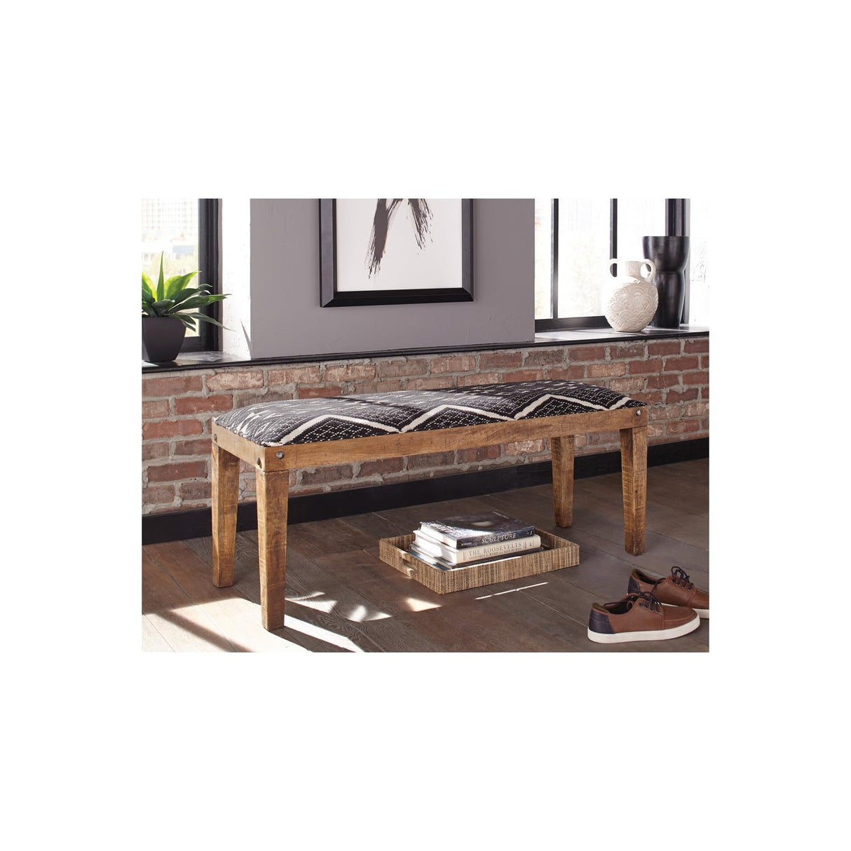 Serene Rectangular Upholstered Bench 46" D x 16" W x 18" H Black Natural 910177