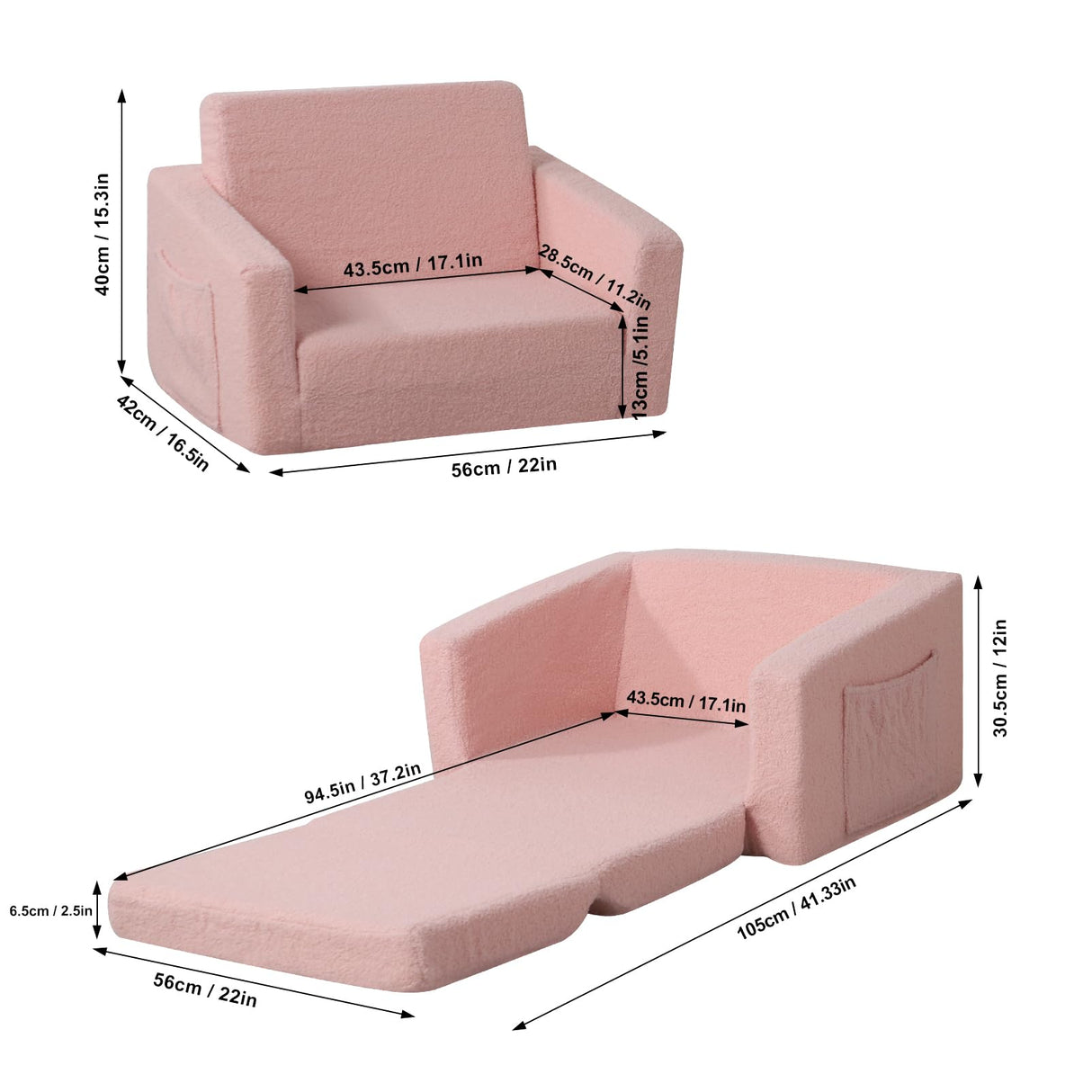 Out Foam Kid Sofa Chair,2 in 1 Convertible Sofa to Lounger for 3 Years Children,Teddy