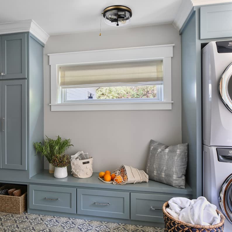 Industrial Farmhouse Flush Mount Ceiling Light with Seeded Glass